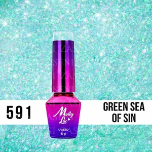 MOLLY LAC ESMALTE SEMIPERMANENTE GREEN PARTY Nº 591 GREEN SEA OF SIN 10ML