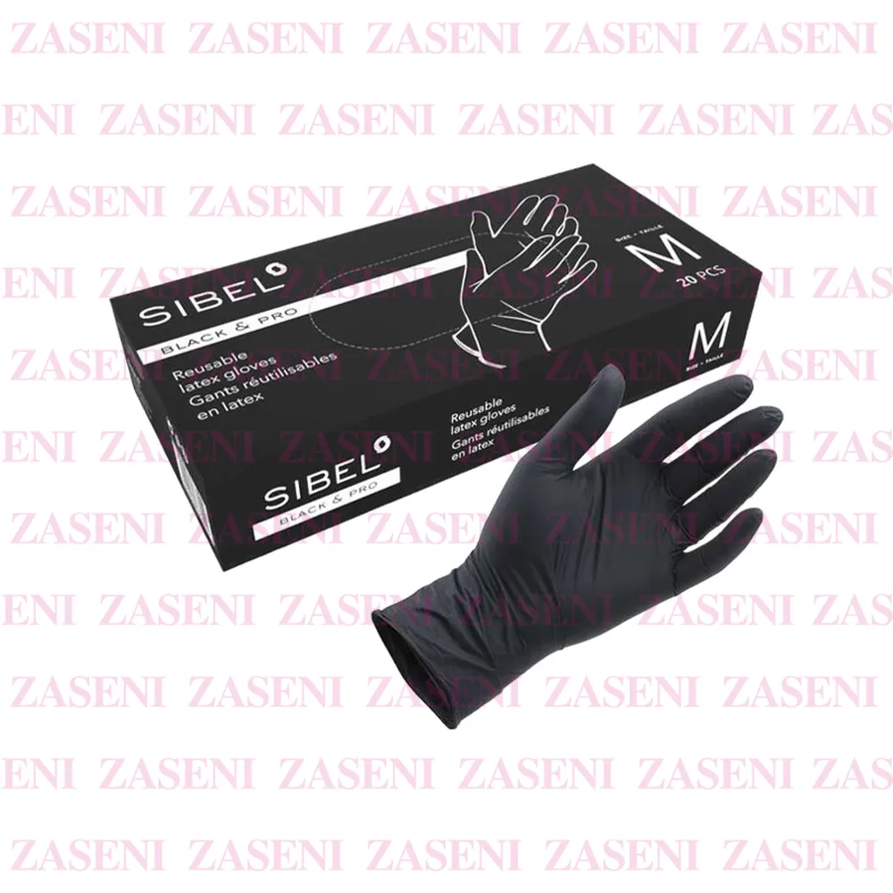 SIBEL GUANTES LÁTEX NEGROS 20UDS TALLA M