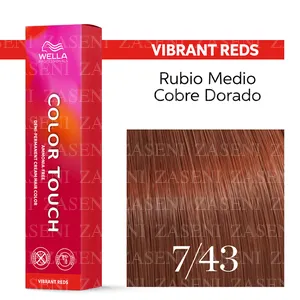 WELLA TINTE COLOR TOUCH VIBRANT REDS 7/43 RUBIO MEDIO COBRIZO DORADO 60ML