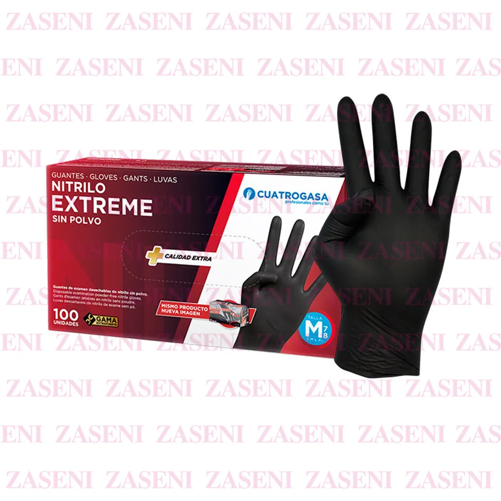 CUATROGASA GUANTES NITRILO EXTREME SIN POLVO NEGROS 100UDS TALLA M