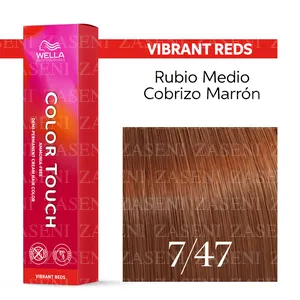 WELLA TINTE COLOR TOUCH VIBRANT REDS 7/47 RUBIO MEDIO COBRIZO MARRÓN 60ML